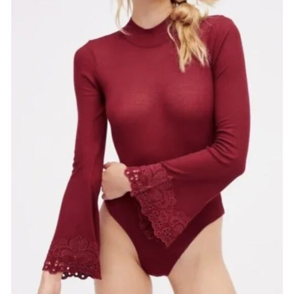 Free People Tops - Free People Magdalena Burgundy Bodysuit, Sz XS, NEW!